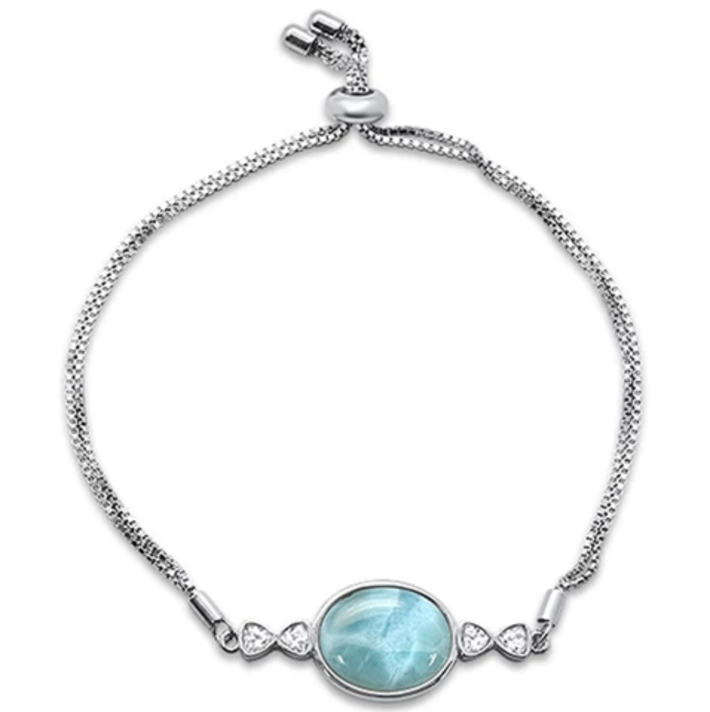 natural larimar oval. 925 sterling silver bracelet